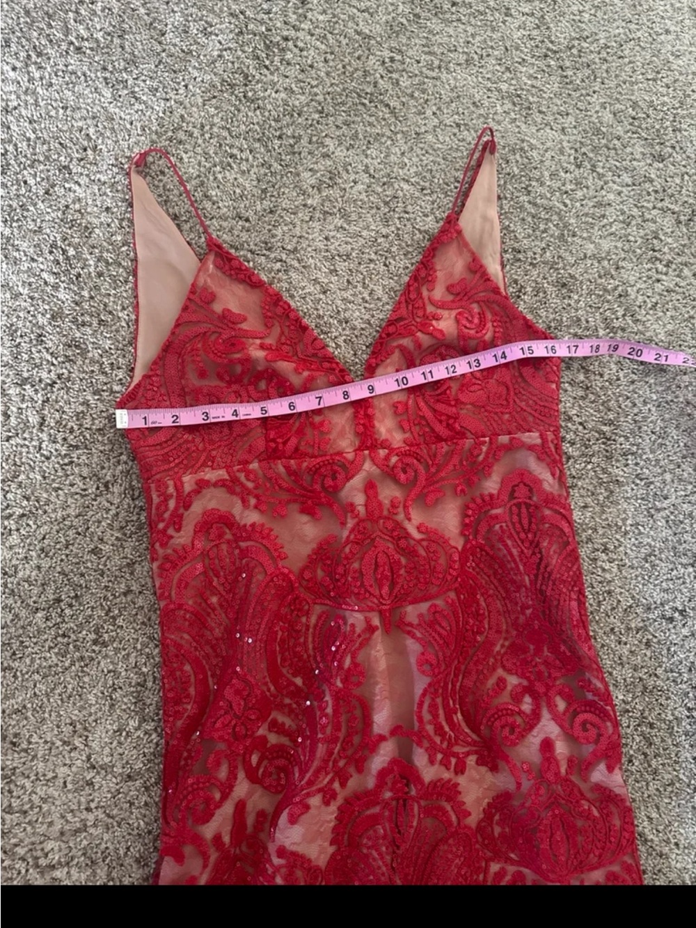 FREE PEOPLE Night Shimmers Mini Dress in Red/Nude size 6 - Picture 10 of 12